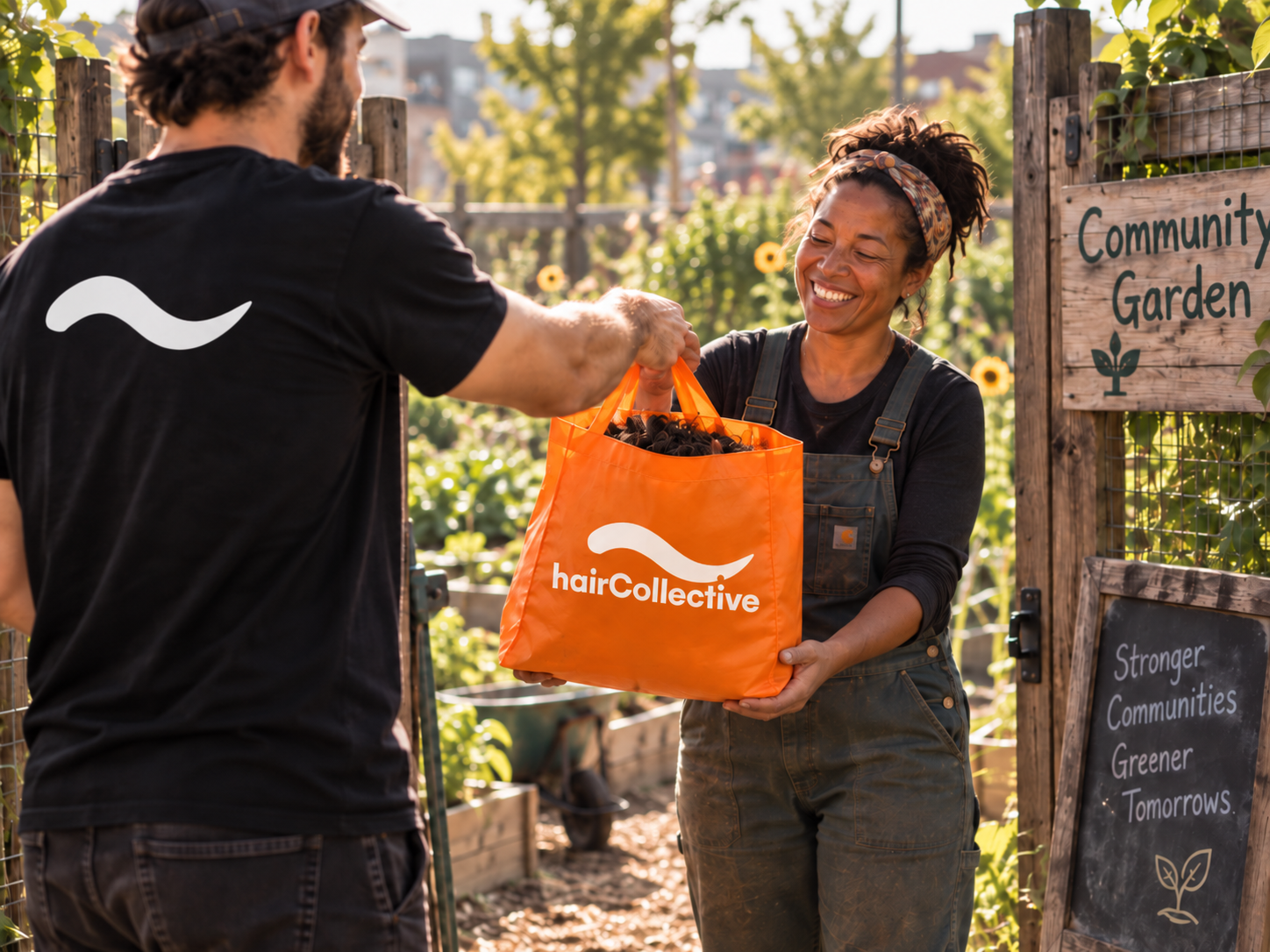 A volunteer delivering an Orange Bag to a community garden